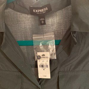 Express - NWT Work Button Up, Green/Grey (XS)